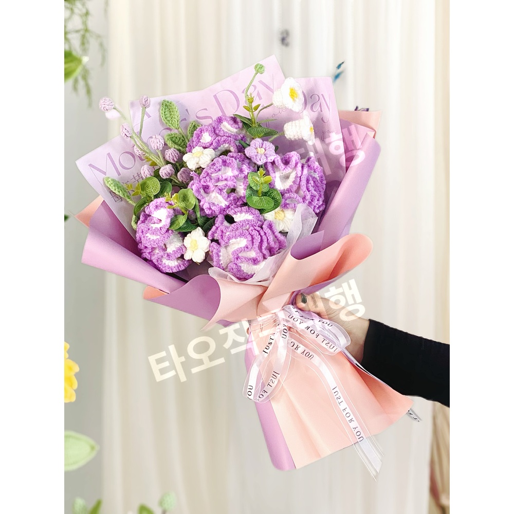 뜨개꽃다발 손뜨개 선물 졸업식 기념일 코바늘 조화 꽃뜨기 뜨개질 완제품 - 상세 이미지 2