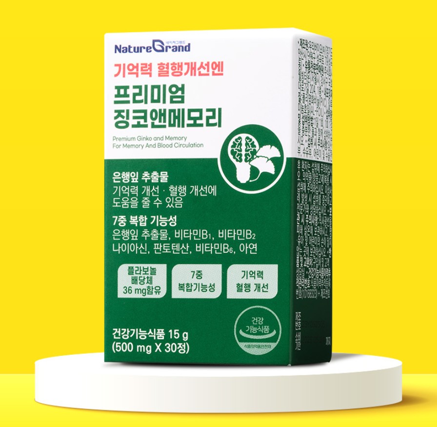 네이처그랜드 프리미엄 징코 앤 메모리 은행잎추출물 두뇌 은행엽엑스 약1달 30정, 5개 - 상세 이미지 2