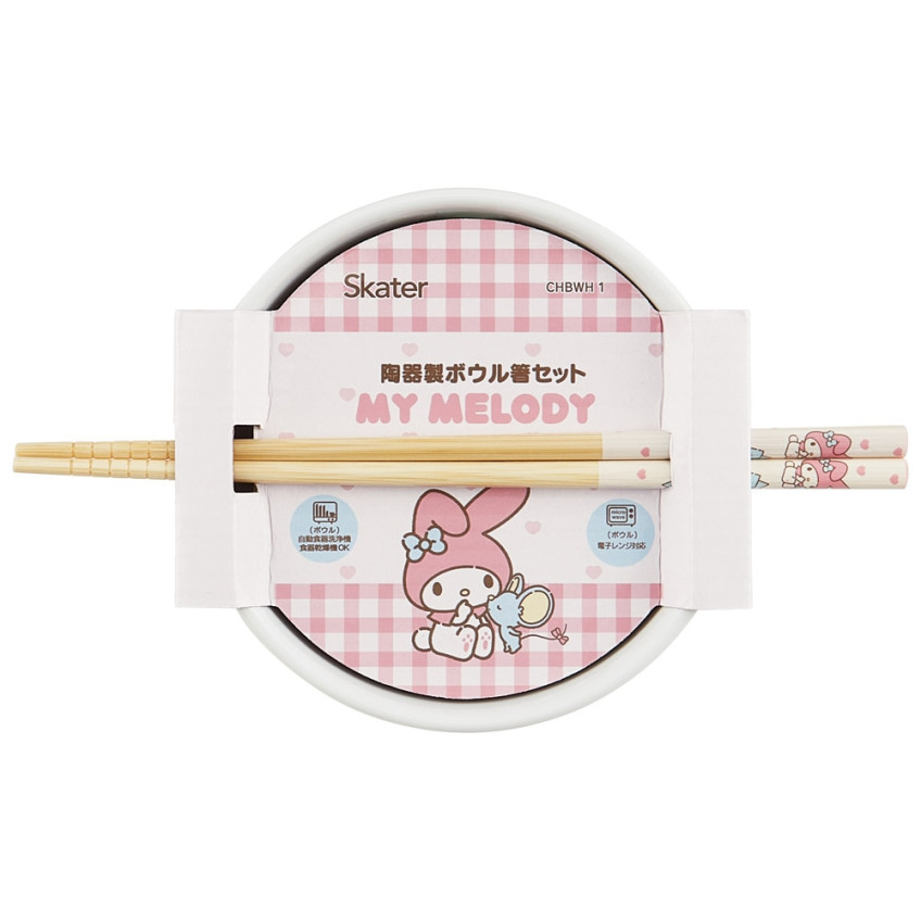 스케이터 산리오 마이멜로디 캐릭터 도자기 돈부리 그릇 젓가락 세트 CHBWH1 - 주방·식기 - 하카타몰