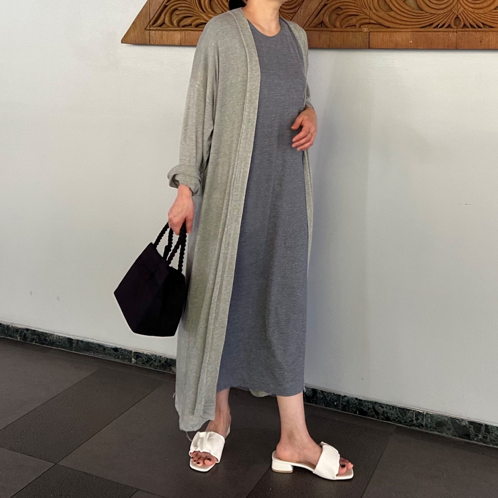 빅사이즈 여성 롱 로브 가디건 봄 가디건 가을 데일리룩 빅사이즈 가디건