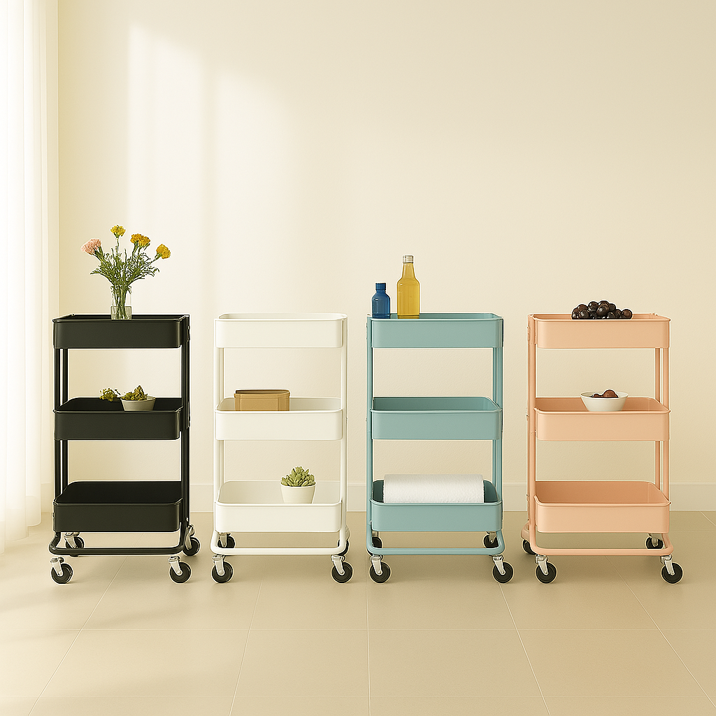 트롤리 3단 주방 철제 무빙 회전 카트 스텐 이동식 수납장 컬러
