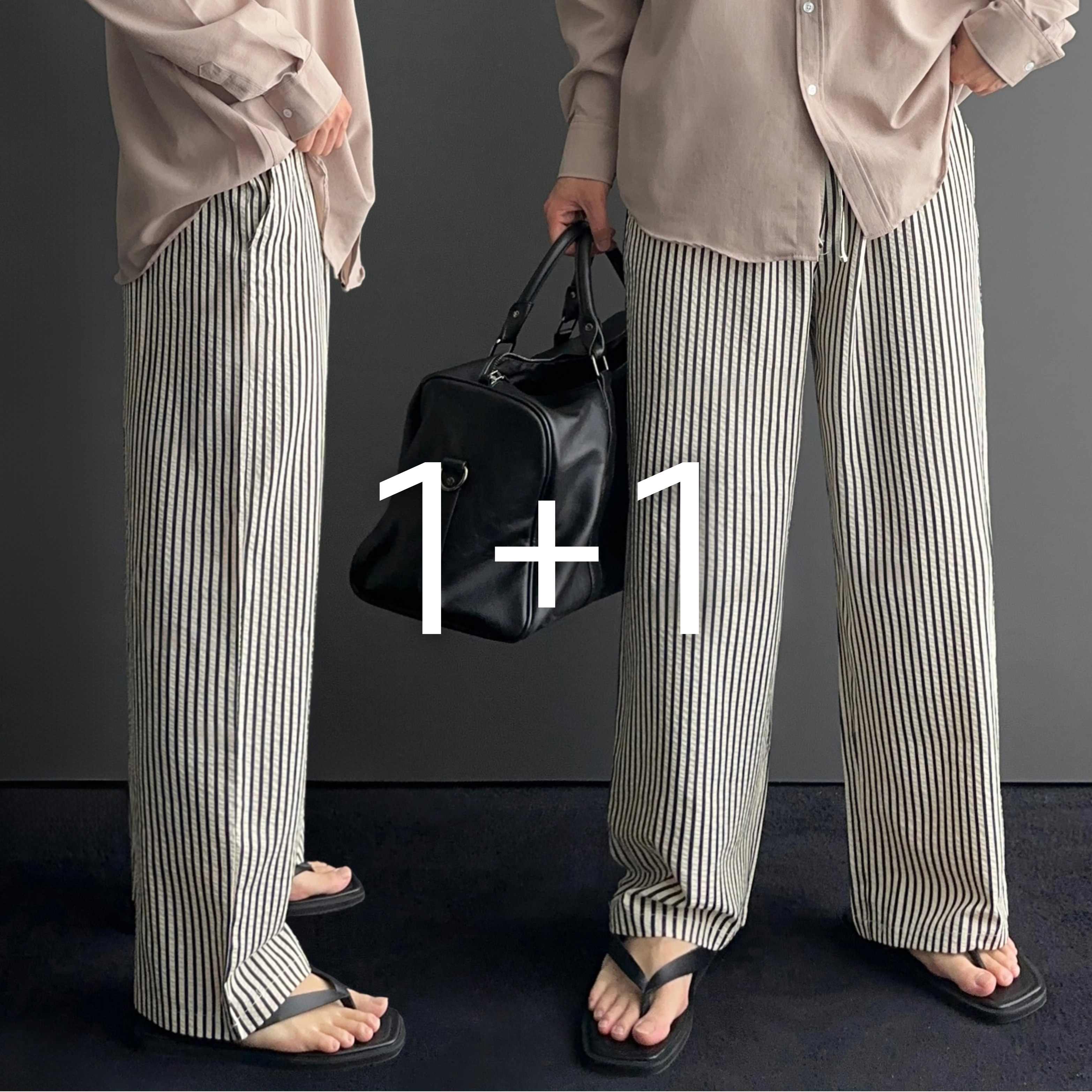 1+1 남자여름긴바지 남자시어서커팬츠 구김없는바지 남성쿨팬츠 - 상품 이미지