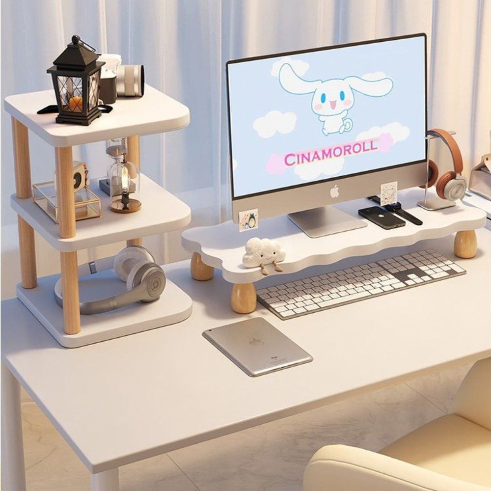 모니터 높이 조절 스탠드 데스크톱 키보드 수납장 우드 거치대 - 상품 이미지