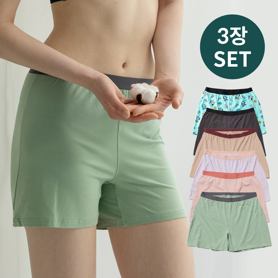 [네이버단독] 싸이클린 여성 트렁크팬티 순면 오가닉 코튼 밤부 3장세트 홈웨어 질염팬티 제품 이미지