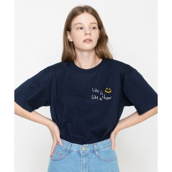 GRAVER [UNISEX]드로잉 스마일 라이프 로고 반팔티_네이비 : 다니엘샵08