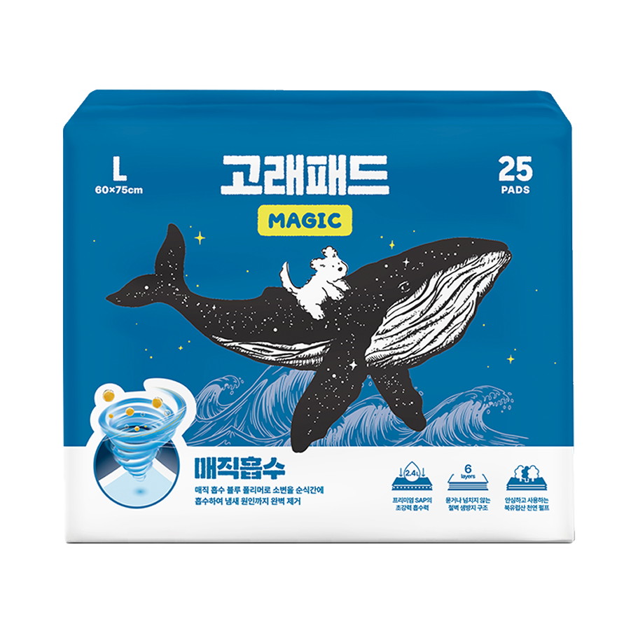 고래패드 매직흡수 강아지 배변패드 두꺼운 대용량 고흡수 냄새잡는 대형, 25매입, 1개