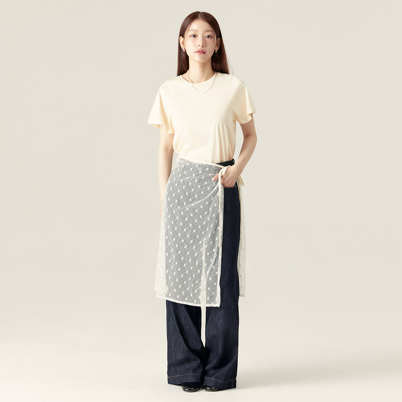 로엠 린넨 턱 와이드 데님 RMTJF25G12 - 상세 이미지 2