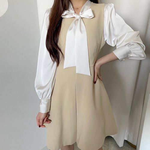 레이어드 겨울 봄 키작녀 플레어 하객 원피스 블랙 미니원피스 이미지 3