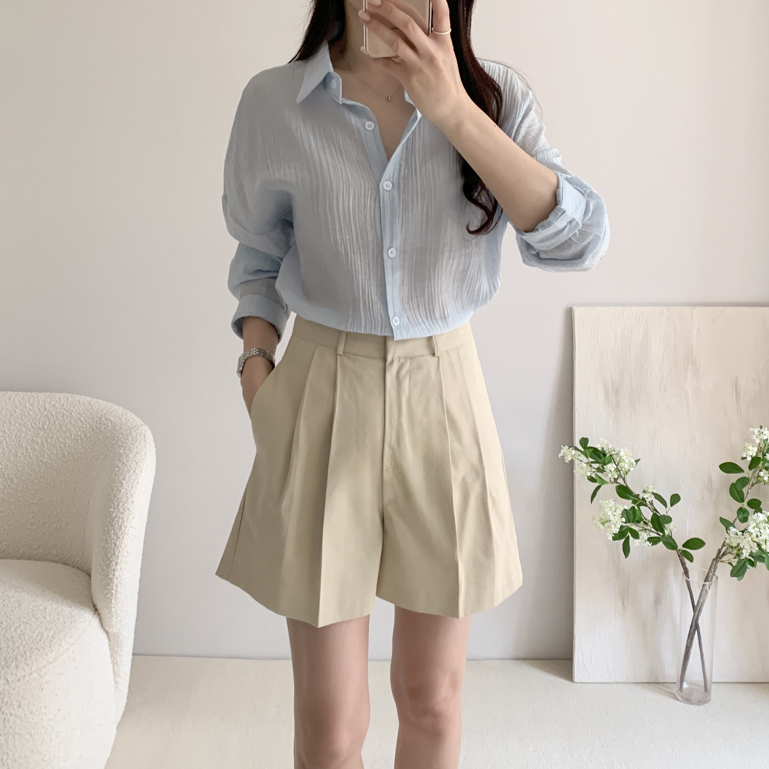 A라인반바지 버뮤다팬츠 핀턱반바지 이미지 6