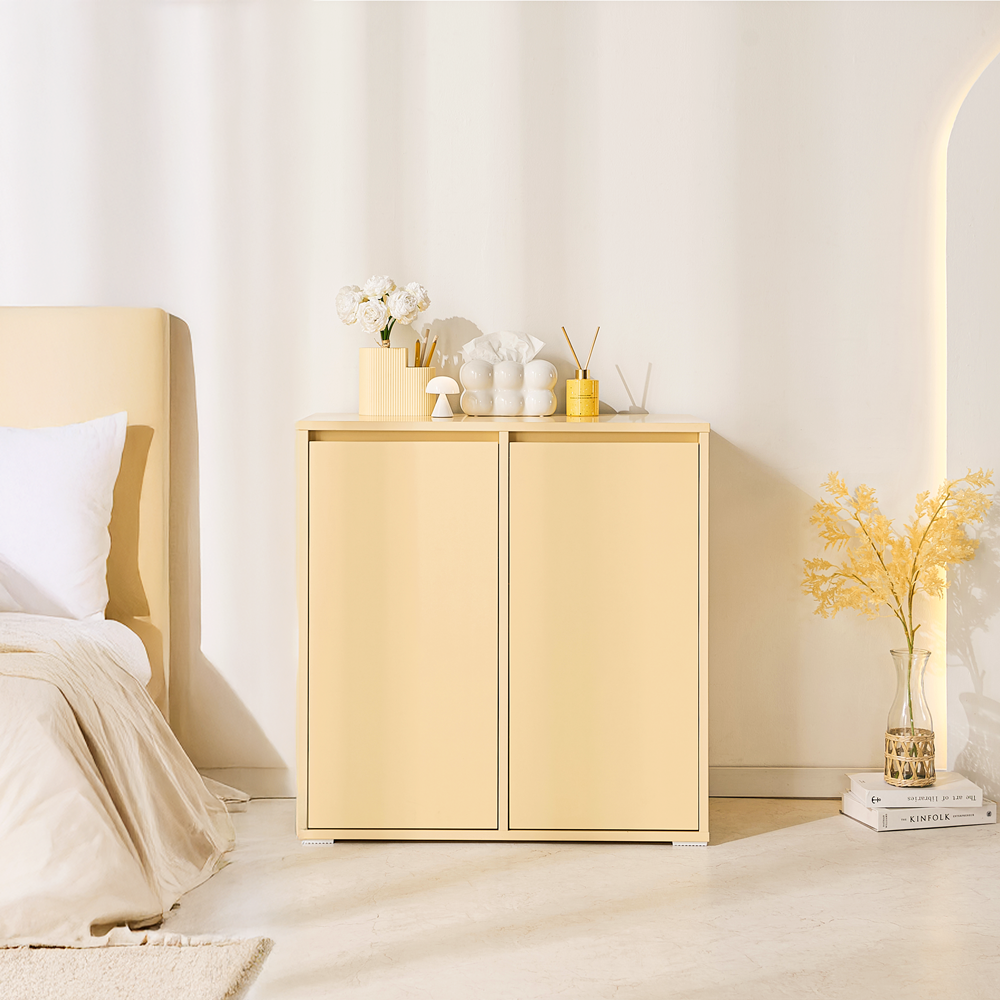 무드인 맘마존 공간분리 거실 모듈 턴테이블 침대옆 LP 수납장 800x400x825mm, 2단, 버터옐로우 - 상품 이미지