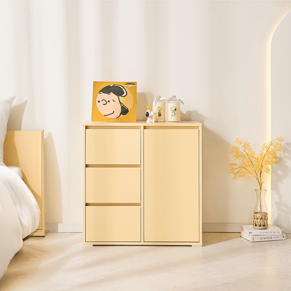 무드인 거실모듈 서랍형 침대옆 LP 옷 높은 안방 수납장 800x400x825mm, 3단, 화이트