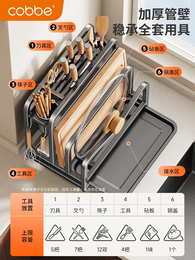 스테인리스 주방 칼도마 수납 선반 멀티 도구정리대 수저통 도마거치대 칼꽂이 일체형 식기정리 주방 선반랙 건그레이 칼보호대 - 상세 이미지 5