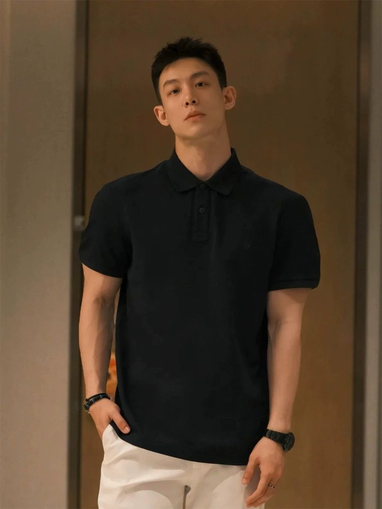 반팔티셔츠 블랙 화이트 코튼 여름 카라 셔츠 남성용 캐쥬얼 1.남자반팔티 검정색 A - 상세 이미지 2