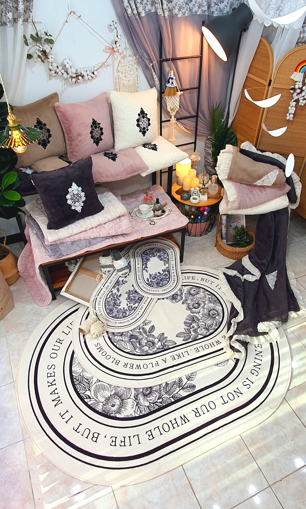 오월 블루밍 워셔블 주방매트 현관 부엌 식탁 거실러그 욕실발매트 원형 침대 거실카페트