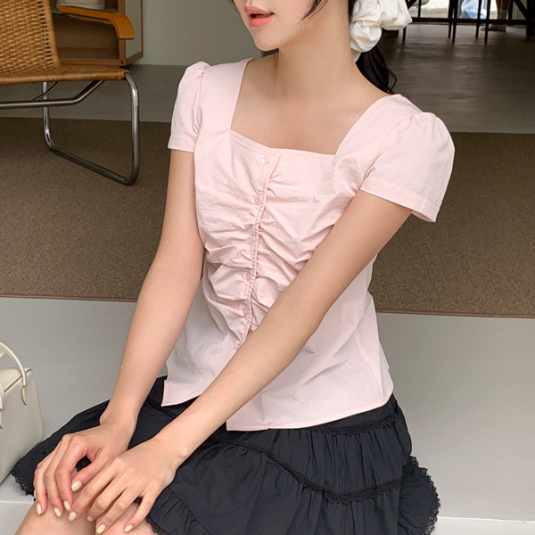 셀리노 스트랩 셔링 퍼프 블라우스 bs8206 - 메인 이미지