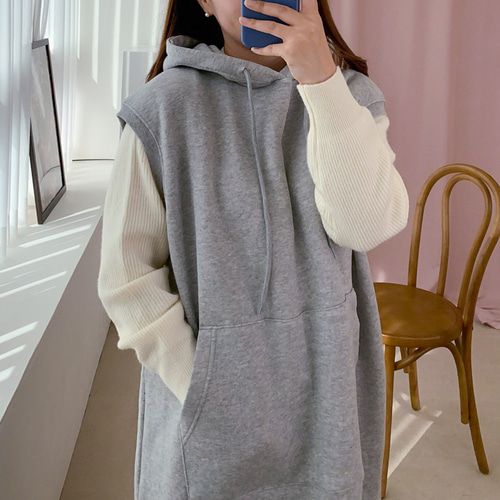 레이어드 후드 맨투맨 기모 원피스 뷔스티에롱원피스 이미지 6
