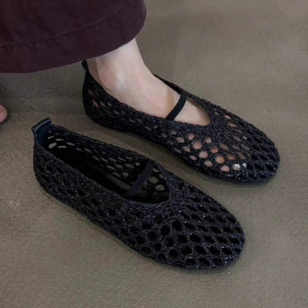 여성 천연양가죽 위빙 샌들 크로쉐 펀칭 샌들 시원한 여름 신발 브라운 3color - 상세 이미지 2