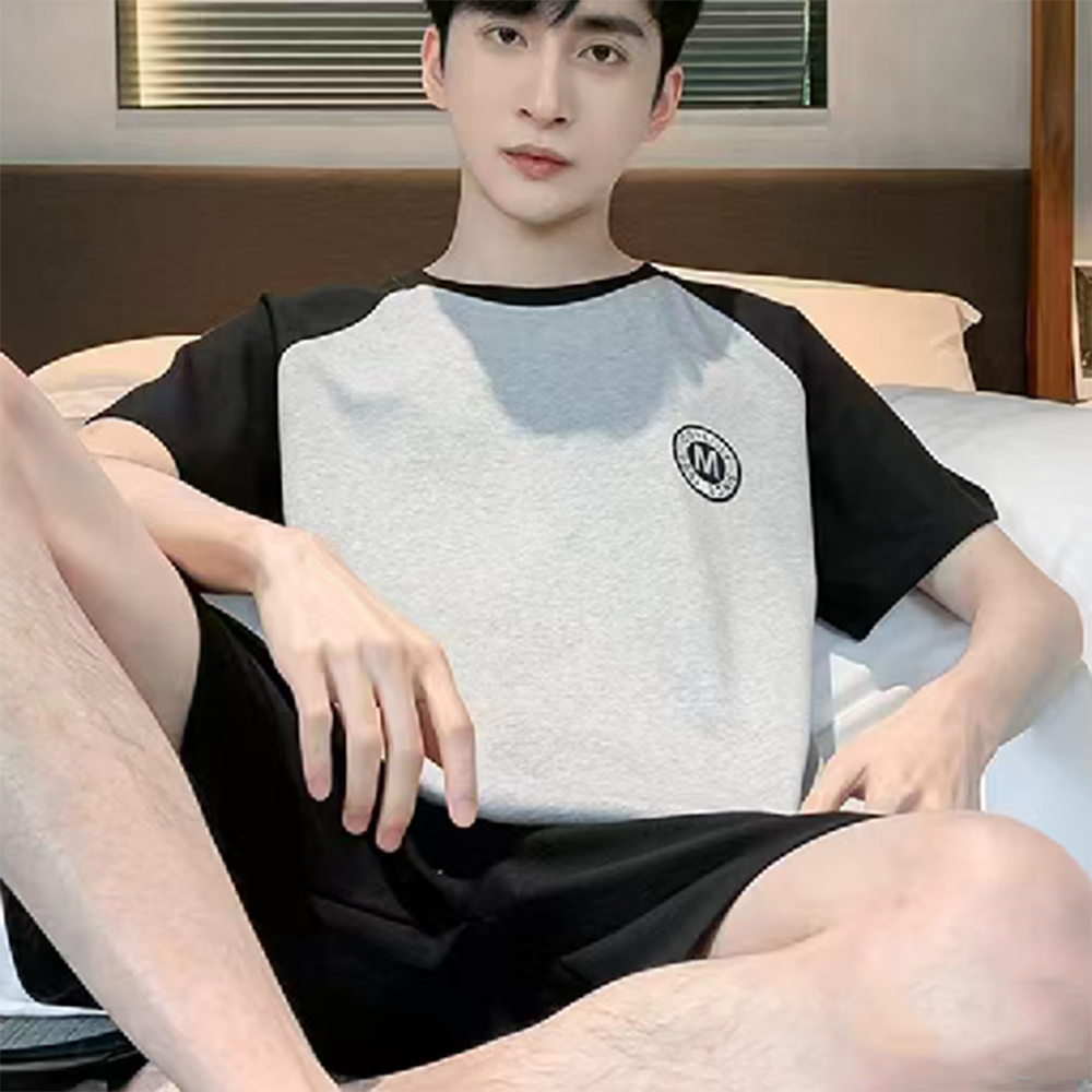 남자 잠옷 세트 파자마 남성 반팔 바지 셋업 집에서 입는 따뜻한 봄 가을 남자 반바지 - 상품 이미지