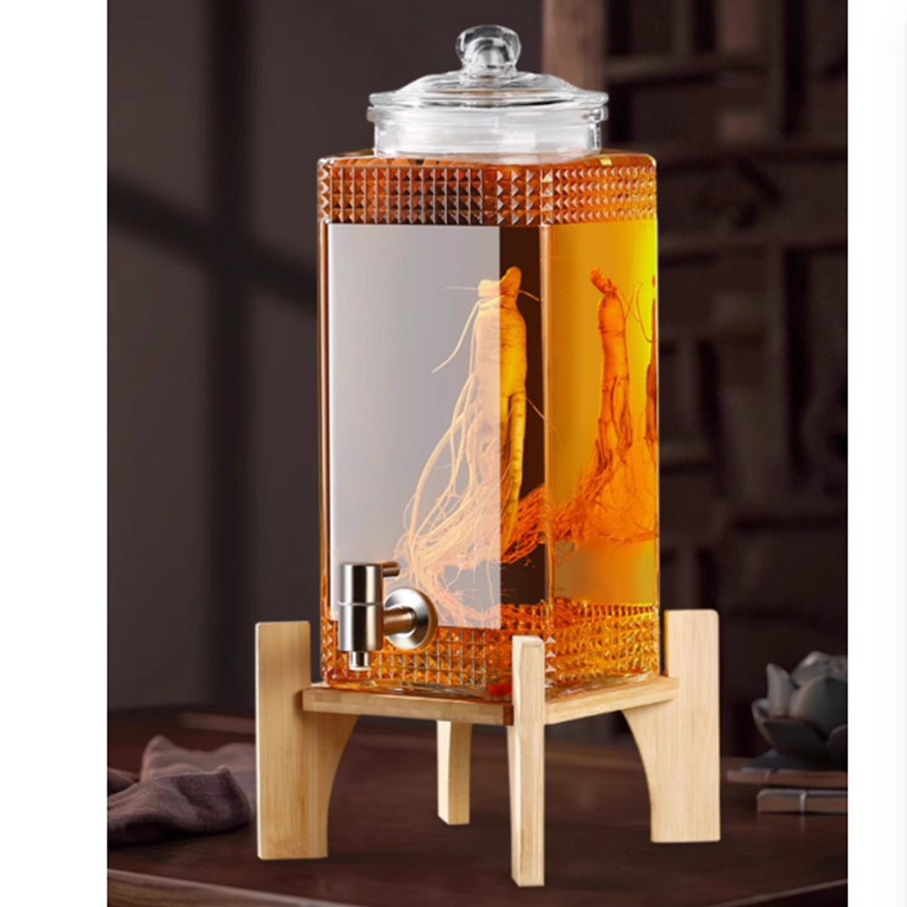 인삼주 밀폐 유리병 진공 약주 보관용기 밀폐유리병 다용도 저장병 10 kg+ 스테인리스 스틸 골드 + 대나무 받침대