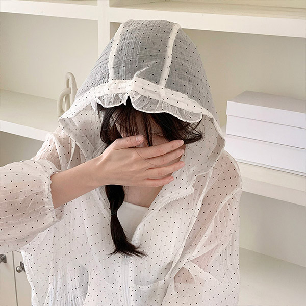 에어리 프릴 후드 도트 바람막이 점퍼 jp728