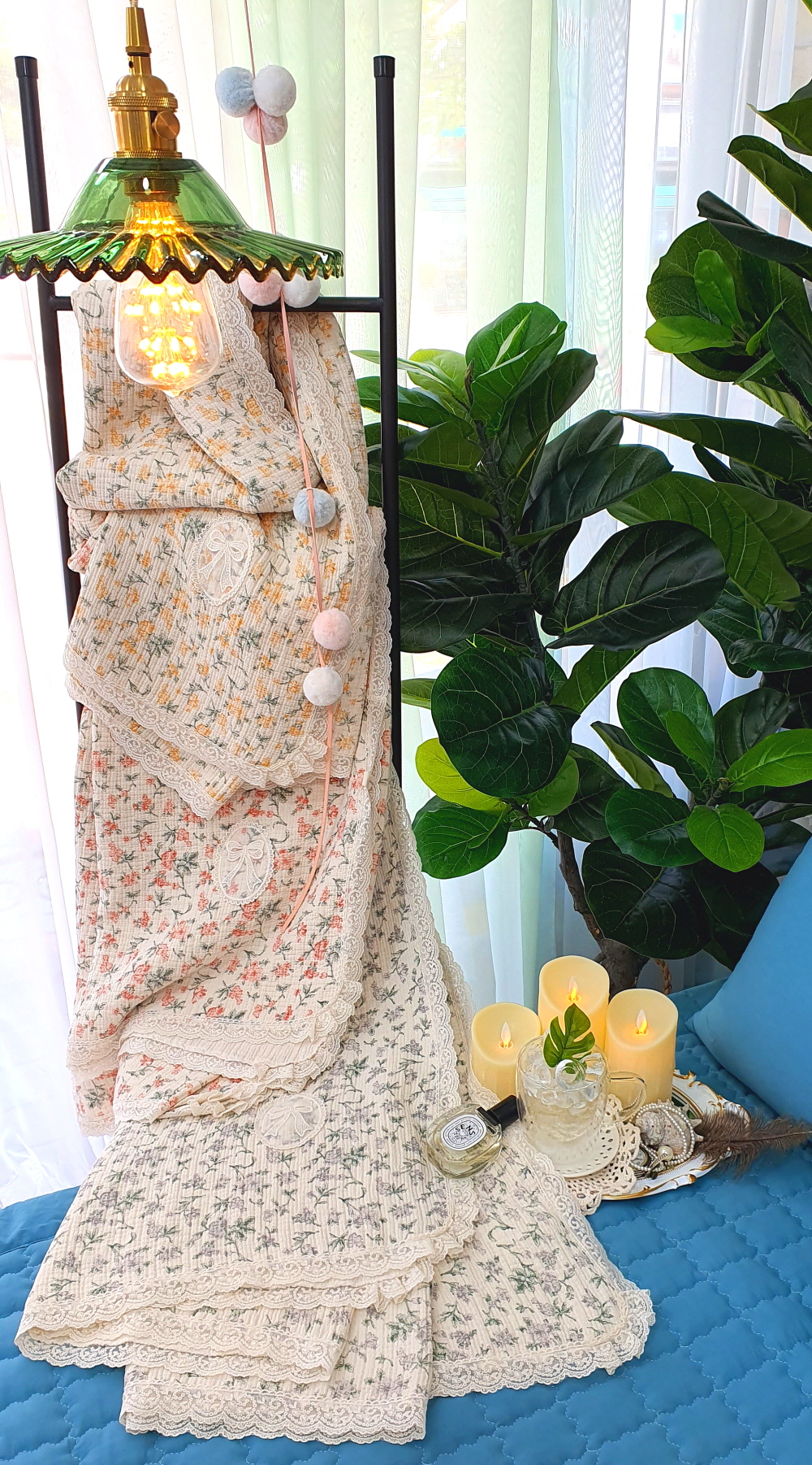 꽃 부드러운 순면 여름홑이불 거즈면이불 블랭킷 배이불