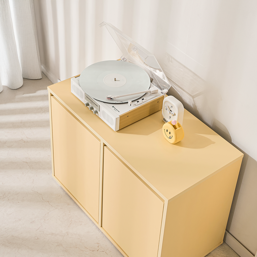 무드인 맘마존 공간분리 거실 모듈 턴테이블 침대옆 LP 수납장 800x400x825mm, 2단, 화이트 - 상세 이미지 4