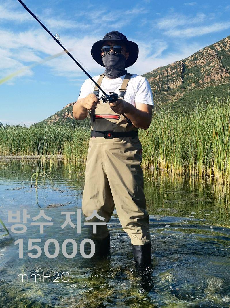 방수 어깨 웨이더 낚시복 쏘가리 계류 바다 고어텍스 낚시장화 카키색 - 상세 이미지 3