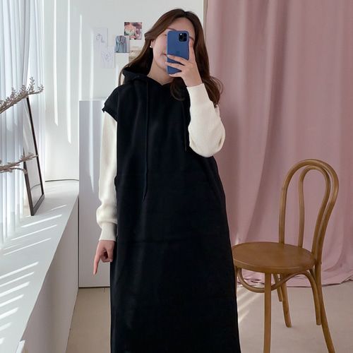 레이어드 후드 맨투맨 기모 원피스 뷔스티에롱원피스 - 상세 이미지 2