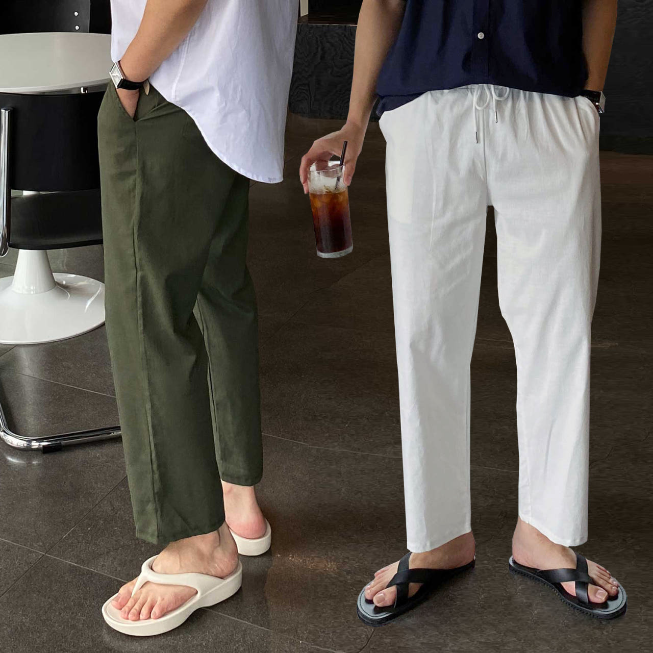 1+1 남자린넨슬랙스 남자마바지 흰바지 - 상품 이미지