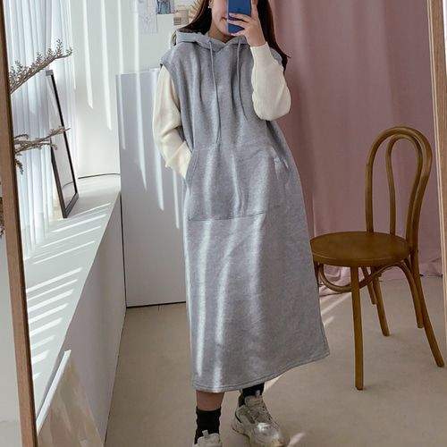 레이어드 후드 맨투맨 기모 원피스 뷔스티에롱원피스 - 상세 이미지 5