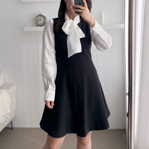 레이어드 겨울 봄 키작녀 플레어 하객 원피스 블랙 미니원피스 이미지 4