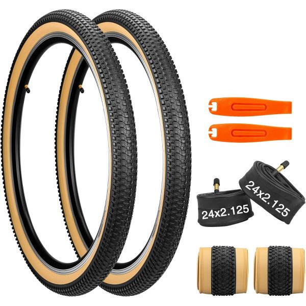 2팩 24 26 27.5X 2.125 산악 자전거 타이어 세트 AV48mm 튜브가 장착된 30TPI 접이식 MTB 、 로드 바이크 자전거용 : 제이제이마켓월드