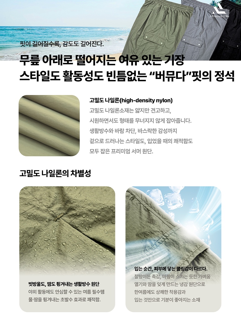 남자 바스락 팬츠 버뮤다 카고 팬츠 카모 - 상세 이미지 2