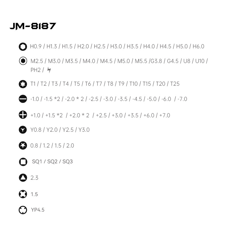 소형 만능 정밀 드라이버 세트 별나사 별비트 삼각형 안경 육각  미니드라이버 JM 8187 JM-8187 - 상세 이미지 4