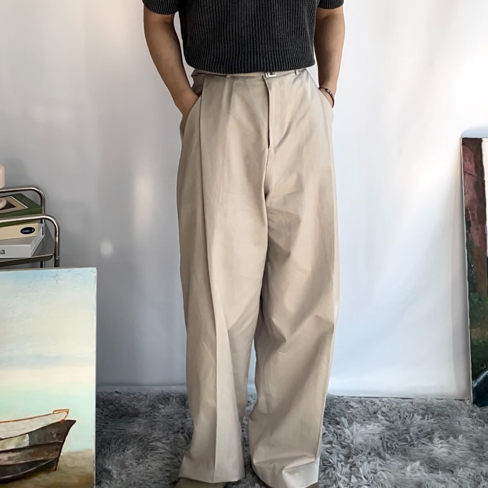 치노팬츠 세미와이드슬랙스 원턱 사계절 벨트 슬랙스 - 상세 이미지 2