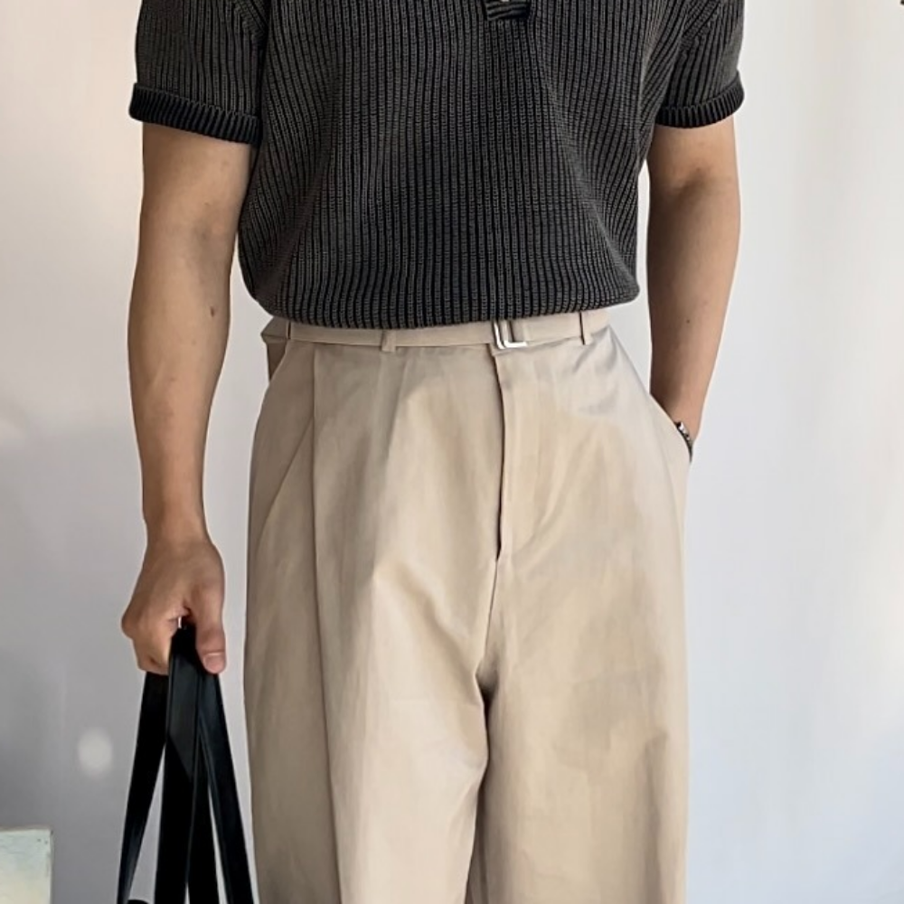 치노팬츠 세미와이드슬랙스 원턱 사계절 벨트 슬랙스 - 상세 이미지 3