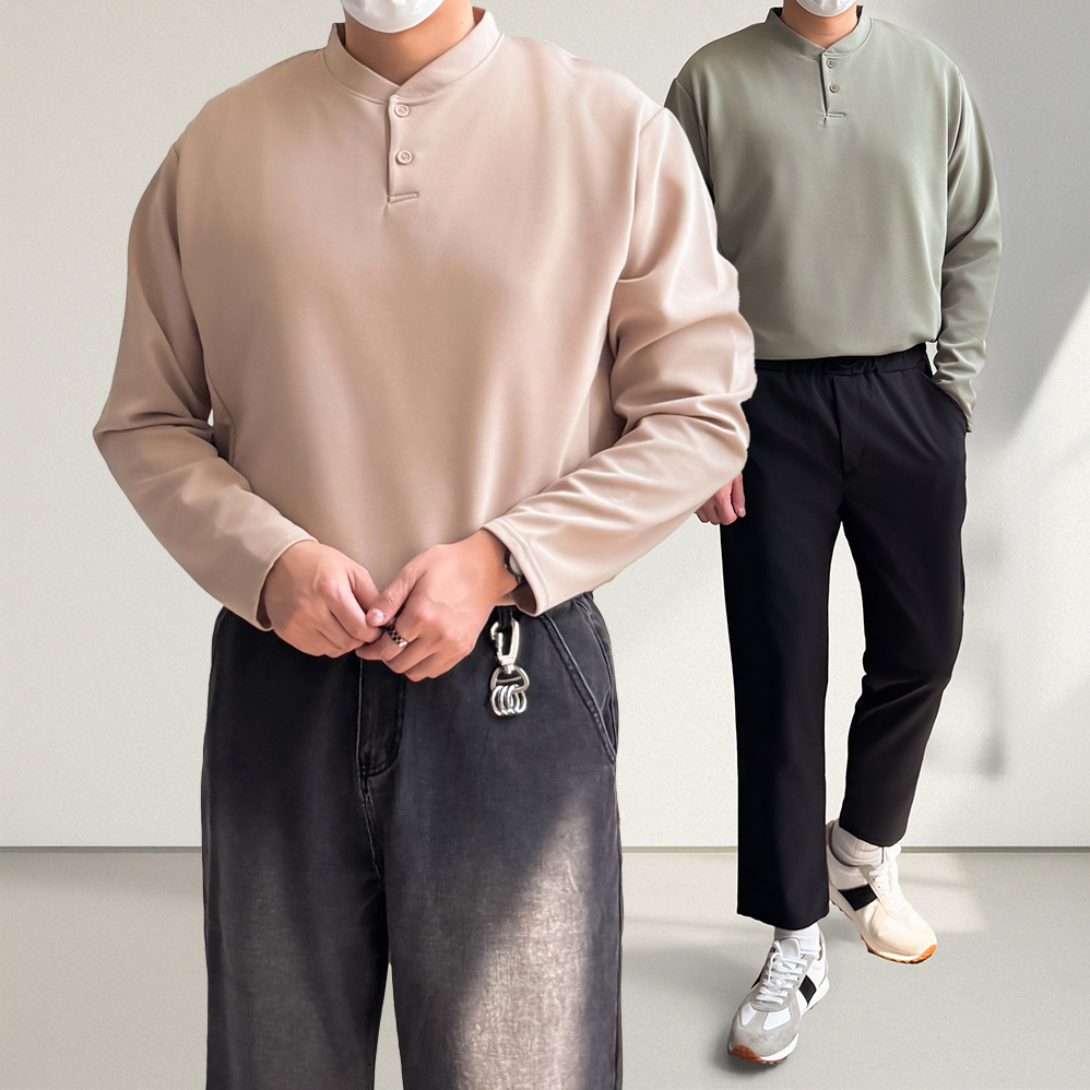 1+1 남자카라티셔츠 헨리넥 무지티 헨리넥티셔츠 - 상세 이미지 3
