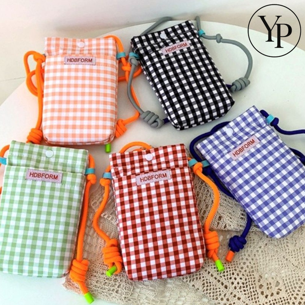 초등학생 휴대폰가방 체크 무늬 파우치 미니백 여행 보조가방 소지품 보관 크로스백