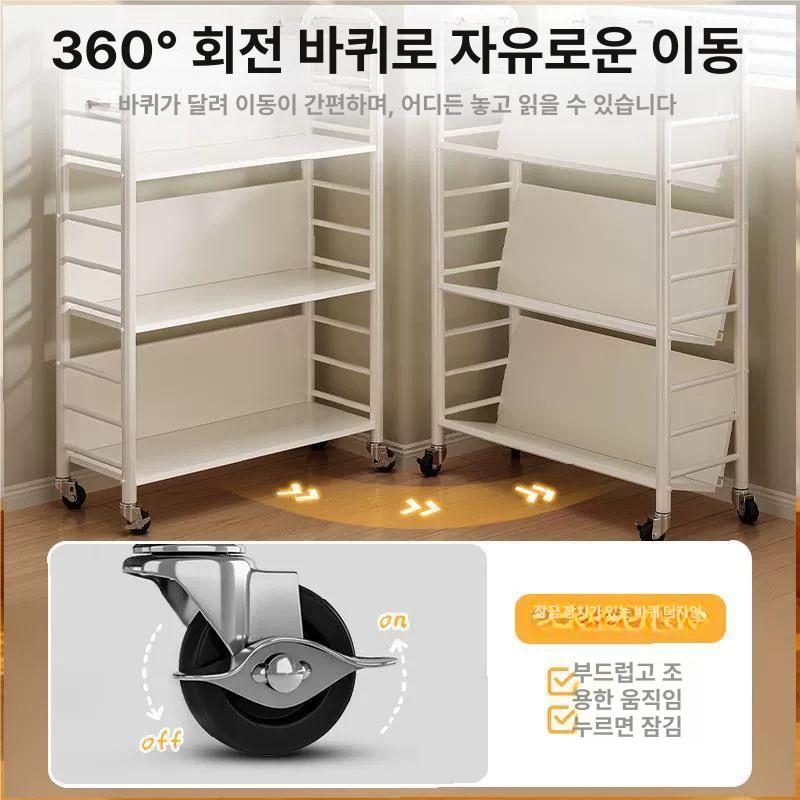 이동식 책꽂이 북트롤리 선반 북웨건 정리함 북카트3단 아이보리 2층 74x70x26cm - 상세 이미지 2