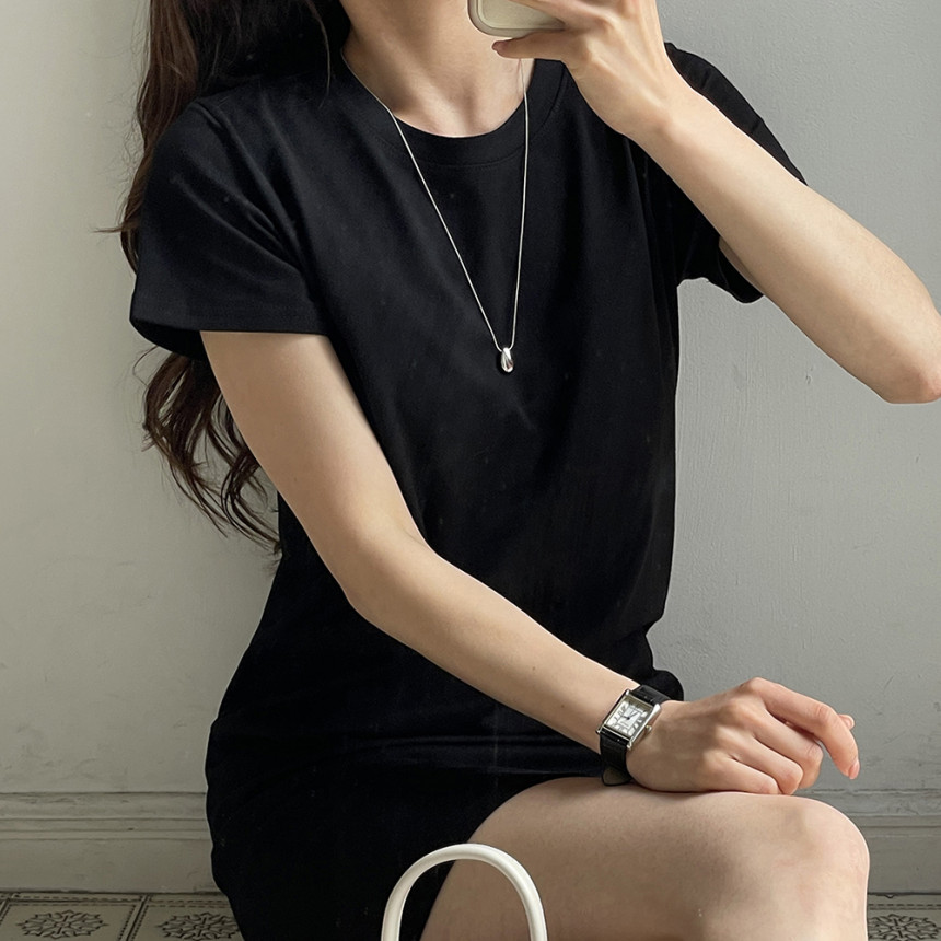 캐주얼 a라인 반팔 면 원피스 여름 키작녀 여성 미니 원피스 블랙 데일리룩