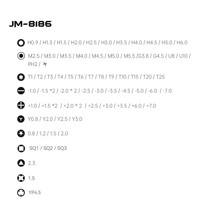 정밀 만능 공구 소형 드라이버 안경 육각렌치 별나사 별비트 삼각형 세트 JM 8186 블랙 - 상세 이미지 4