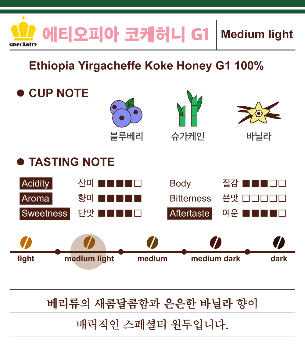 에티오피아 원두 코케허니 예가체프G1 산미있는 커피 원두 추천