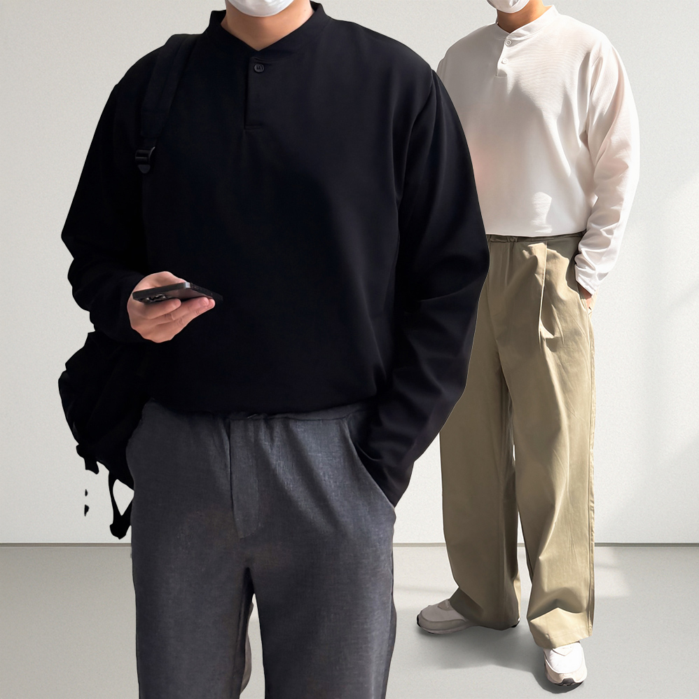 1+1 남자카라티셔츠 헨리넥 무지티 헨리넥티셔츠 - 상세 이미지 5
