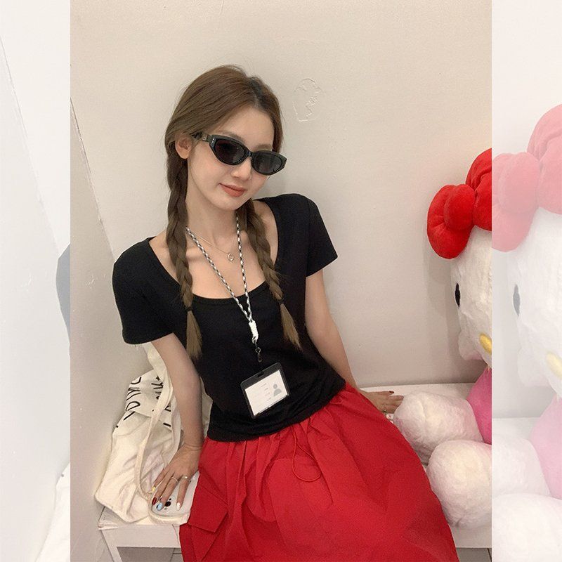 여성 슬림핏 U넥 반팔티 텐셀 스판 여름 데일리 이지웨어 캐주얼 기본티 상의 - 상품 이미지