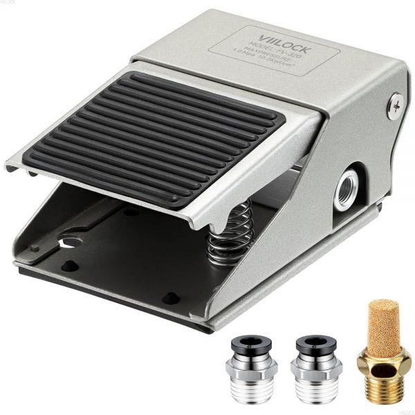 VIILOCK 공압 풋 페달 밸브 키트, 0.6cm(1/4인치) NPT 3방향 2 포지션 순간 미끄럼 방지 풋 컨트롤 스위치 FV320 : 지온마트