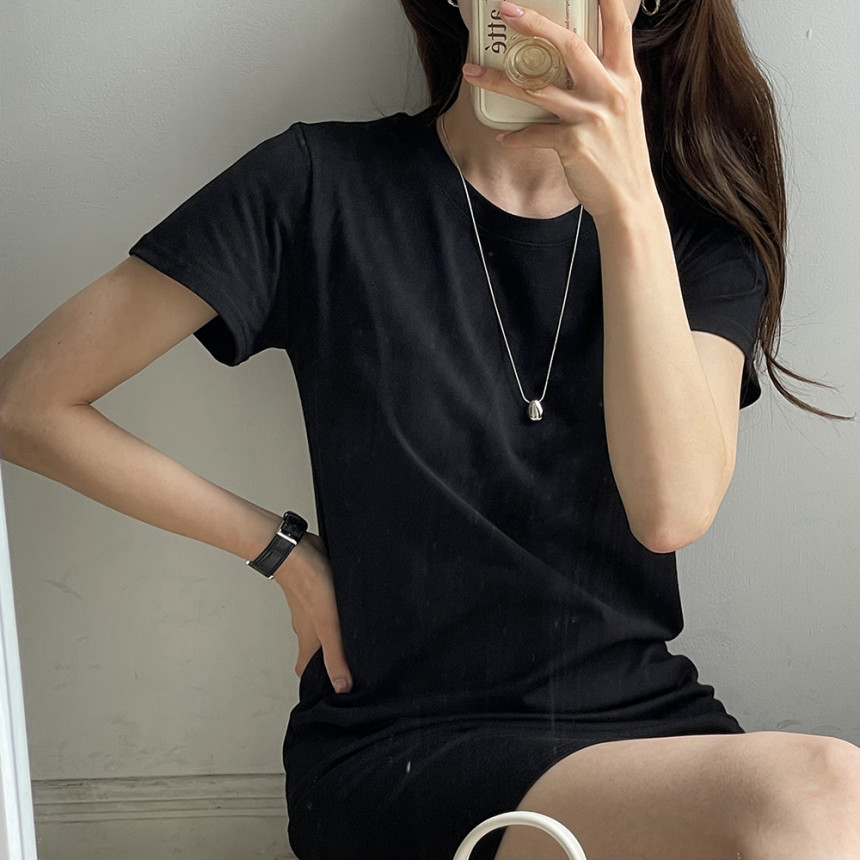 캐주얼 a라인 반팔 면 원피스 여름 키작녀 여성 미니 원피스 블랙 데일리룩
