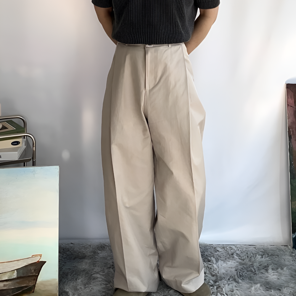 치노팬츠 세미와이드슬랙스 원턱 사계절 벨트 슬랙스 - 상품 이미지