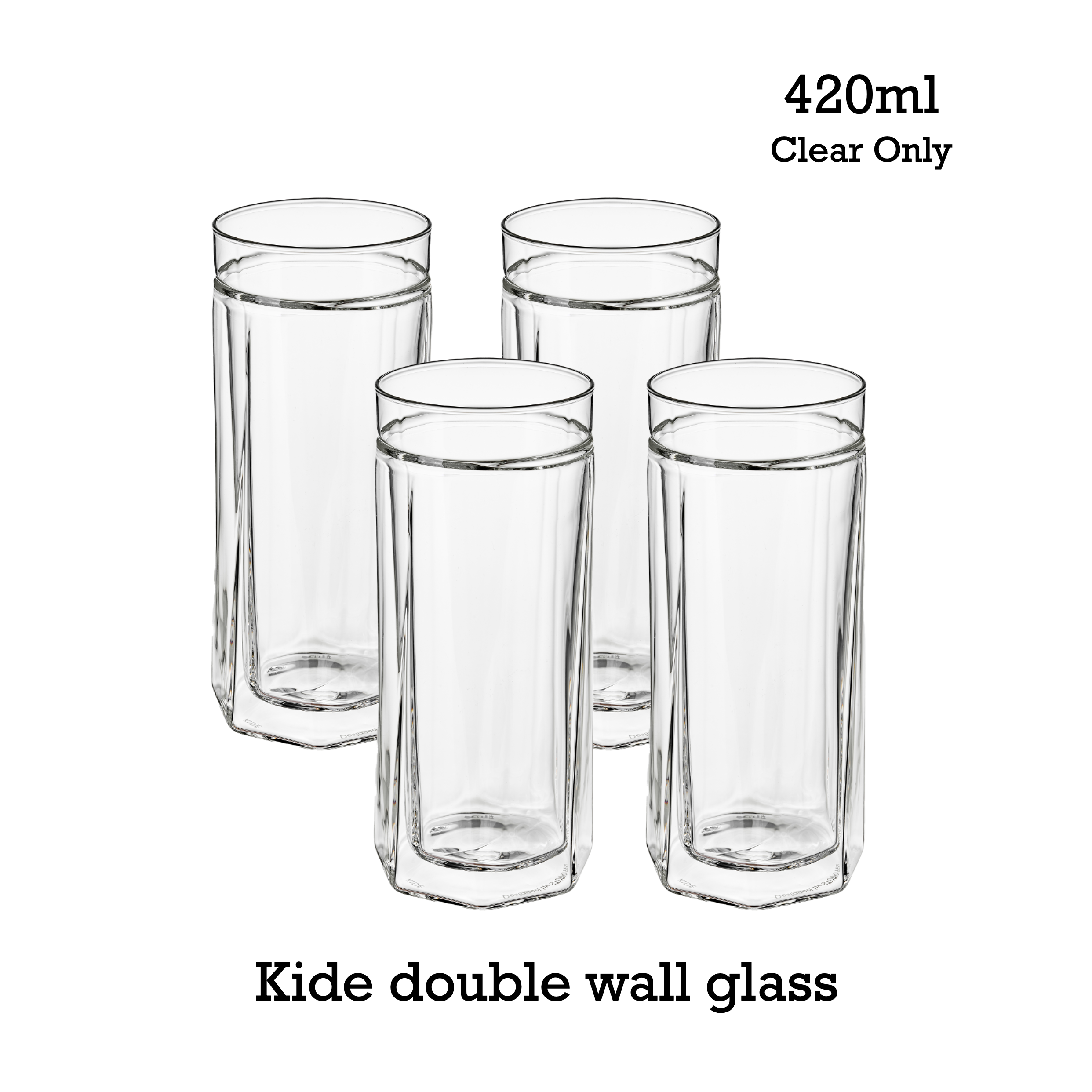 키데 글라스 더블월 선물 집들이 카페 이중 내열 유리 잔 컵 420ml, 4개, 크리스탈 클리어