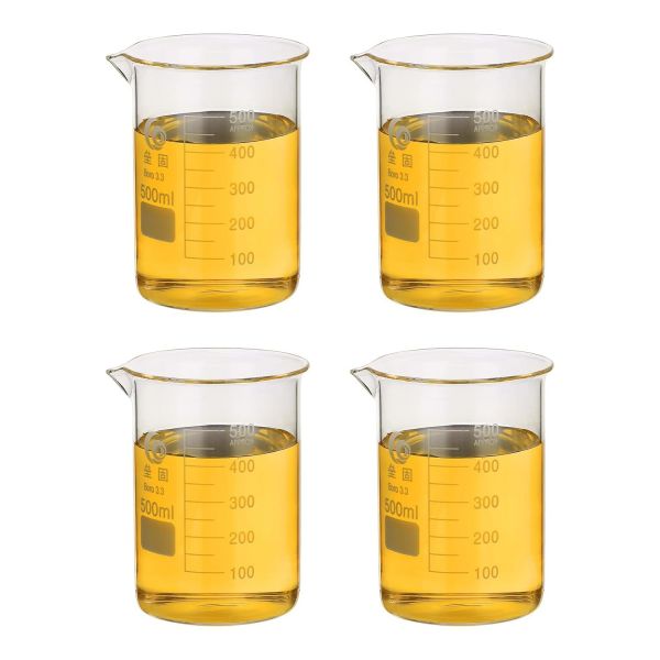 PATIKIL 비커 실험용 계량 준비 계량컵 파티킬 500ml 저형 유리 4개 세트 3 붕사 눈금이 포함 실험실 실험 요리 제빵용 투명 : 부자고래10호점