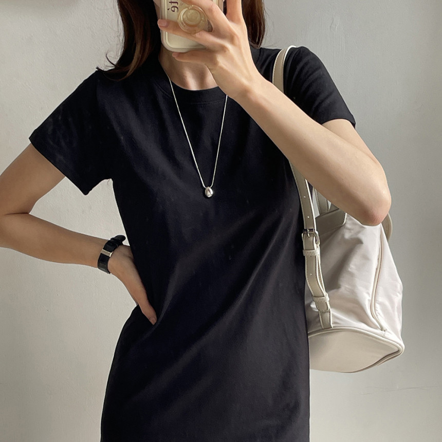 캐주얼 a라인 반팔 면 원피스 여름 키작녀 여성 미니 원피스 블랙 데일리룩